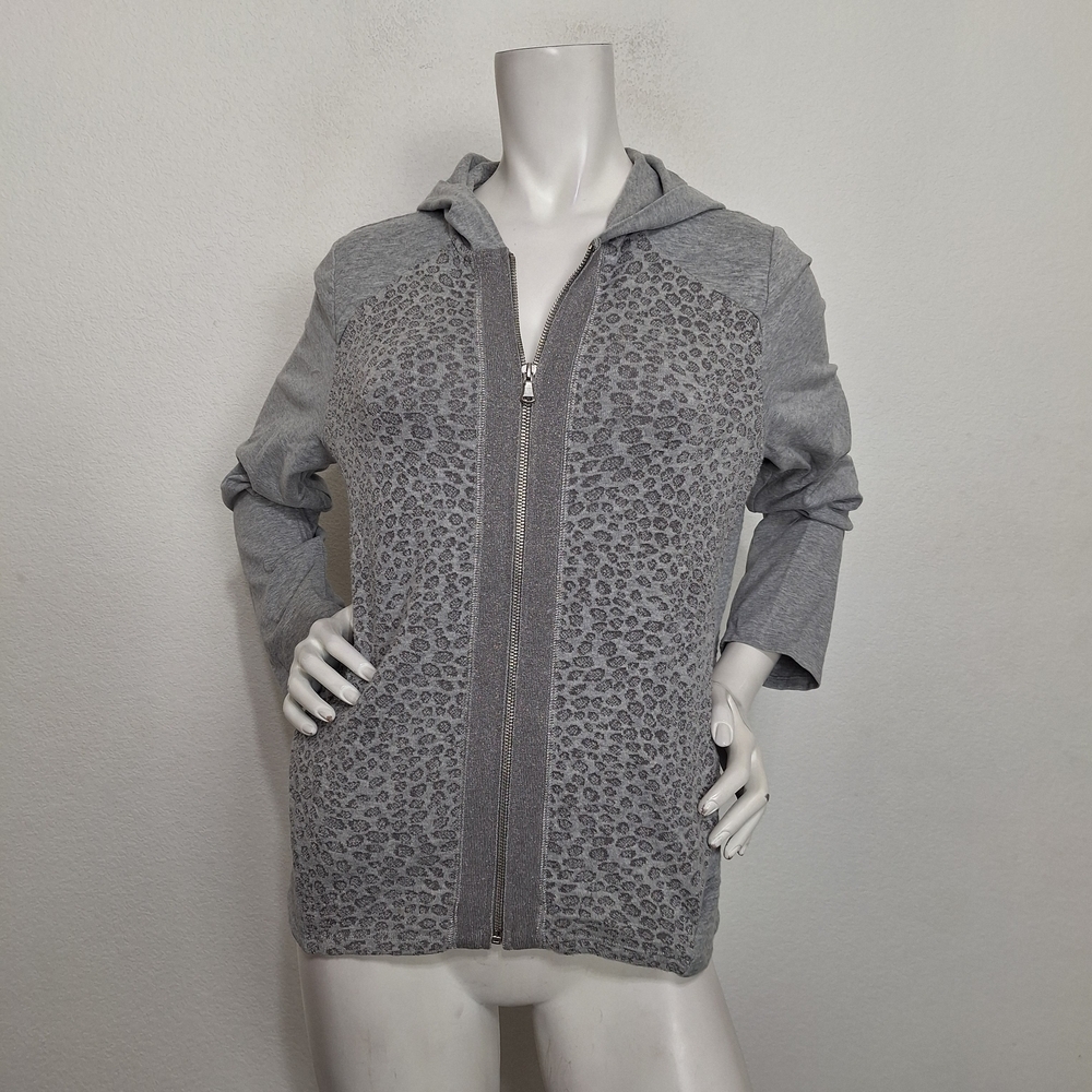 Zenergy by Chico’s Gray Animal Print Mobwife Full Zip Hoodie Jacket Size 8